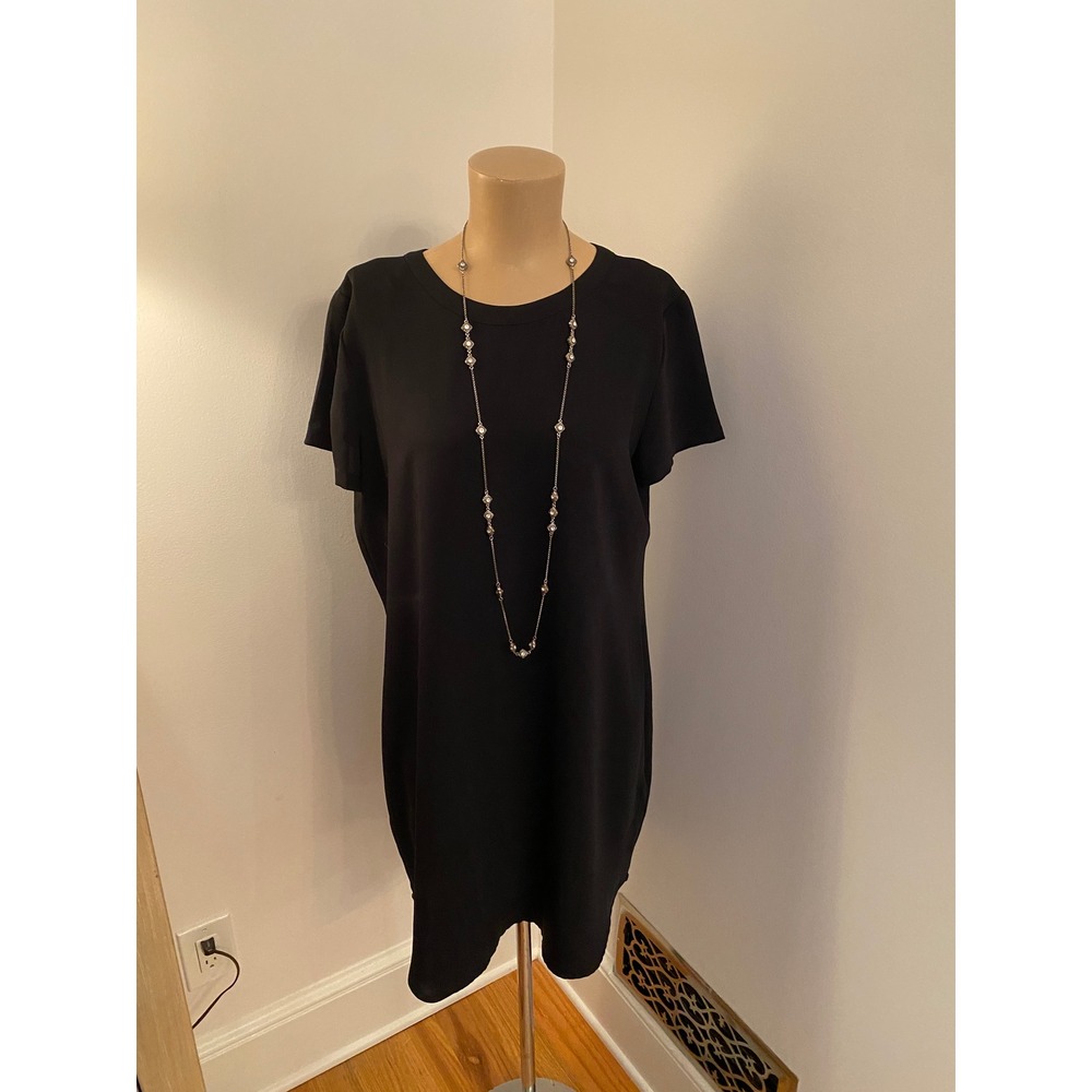 Adrienne Vittadini Womens Black Shift Dress Size 12 Short Sleeve Gold Back Zip‎